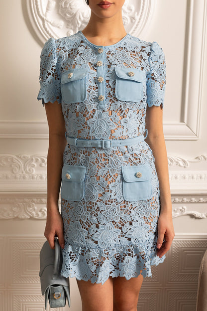 Warm Breeze Embroidered Floral Dress - Blue