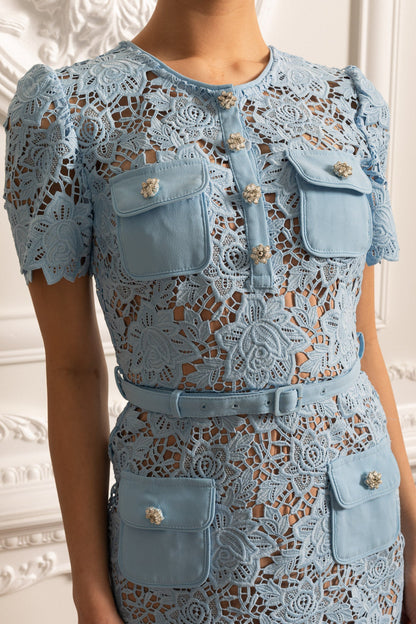 Warm Breeze Embroidered Floral Dress - Blue