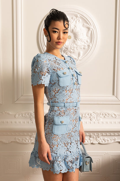 Warm Breeze Embroidered Floral Dress - Blue