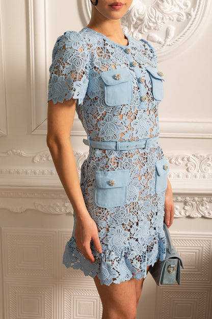 Warm Breeze Embroidered Floral Dress - Blue