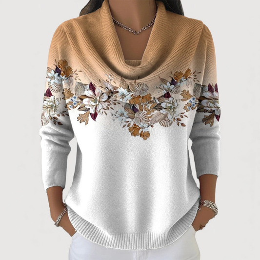 Amore | Floral Sweater with Soft Draped Neck
