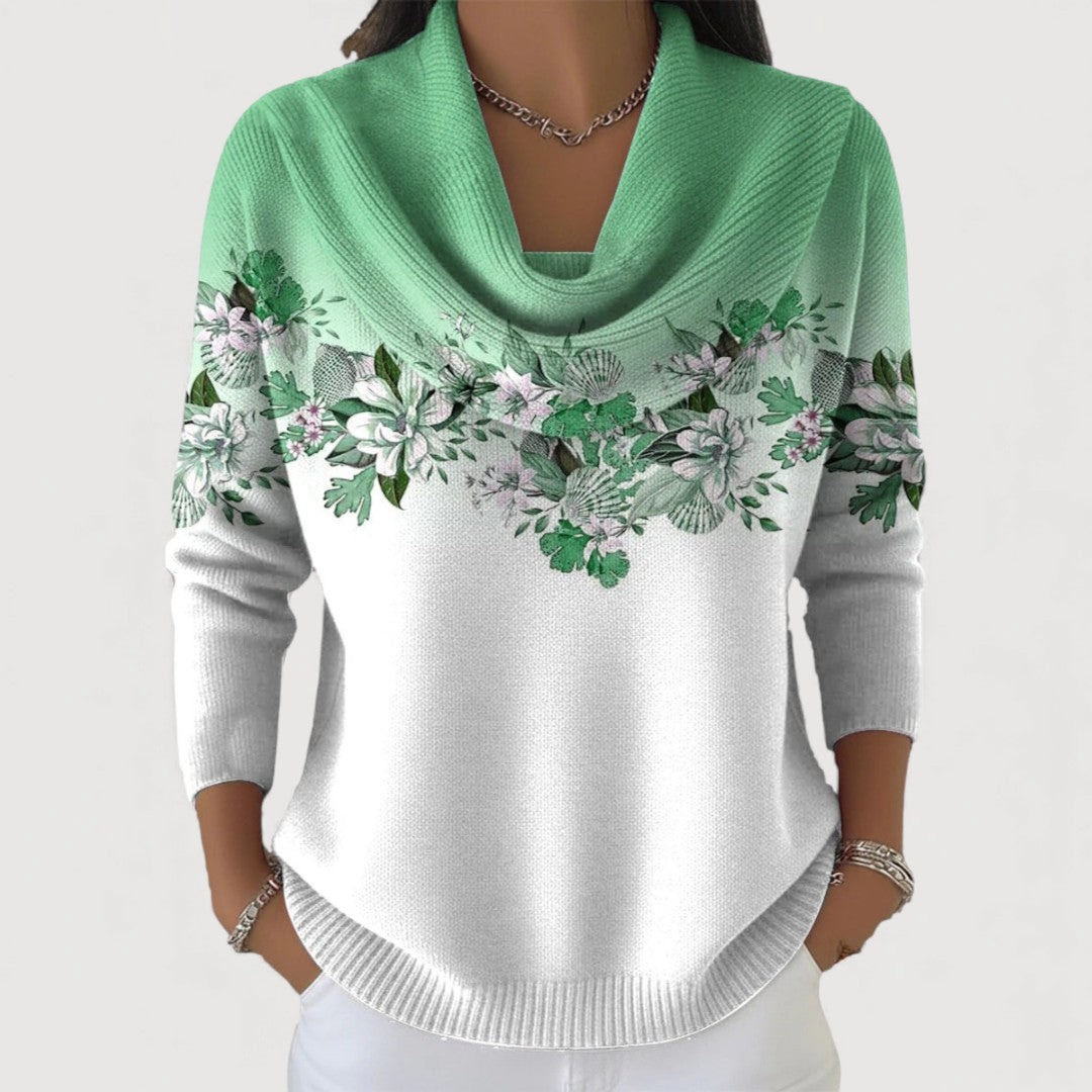Amore | Floral Sweater with Soft Draped Neck