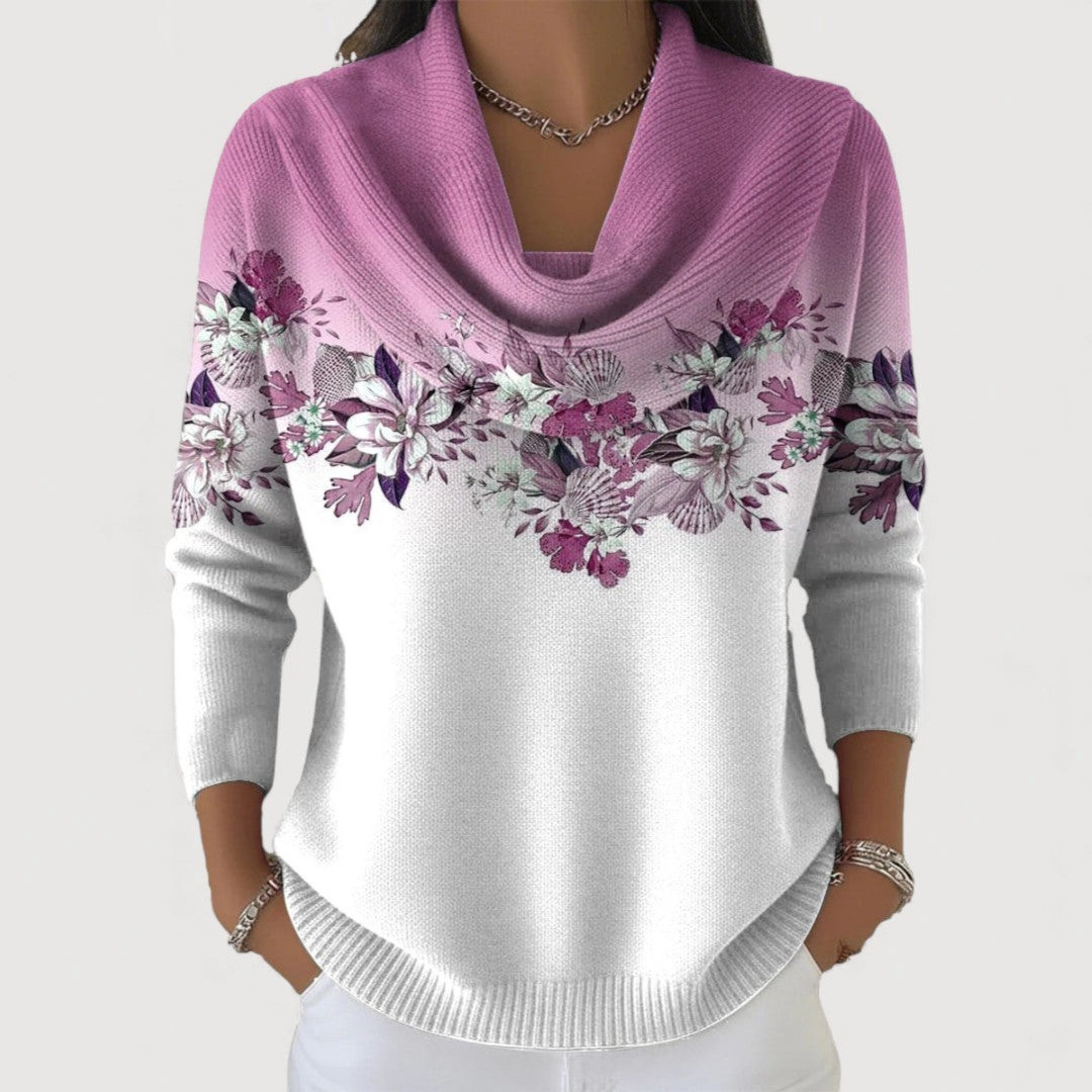 Amore | Floral Sweater with Soft Draped Neck