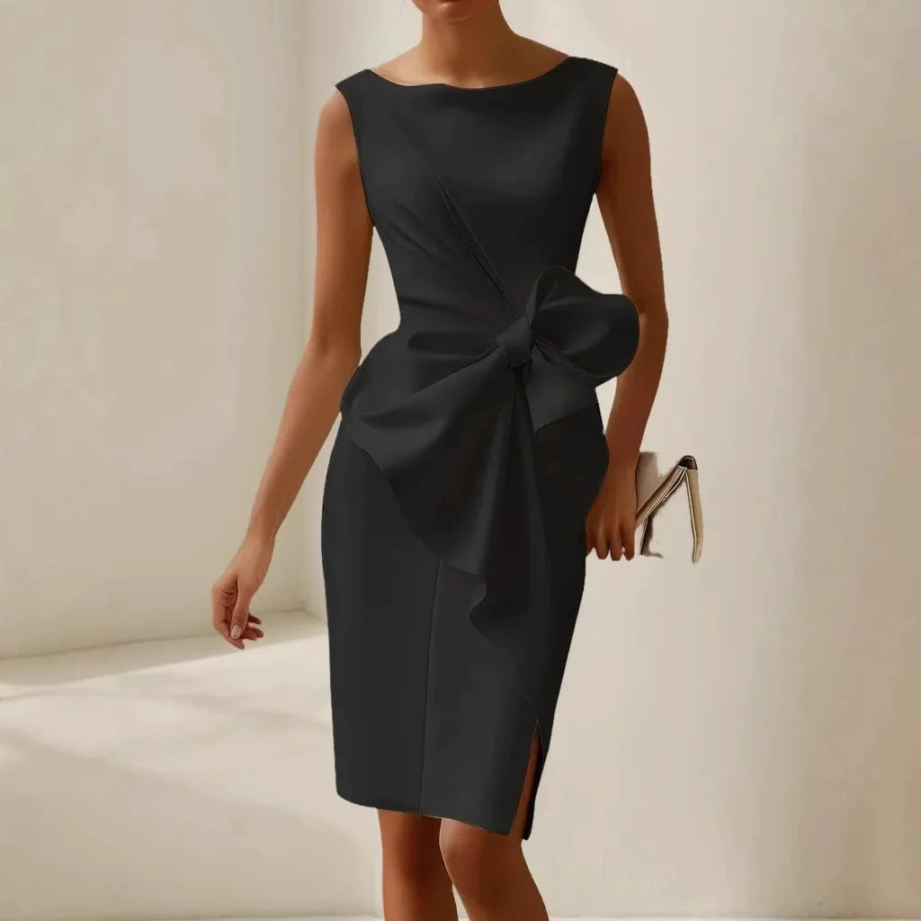 Women’s Elegant Solid Bow Dress