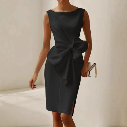 Women’s Elegant Solid Bow Dress