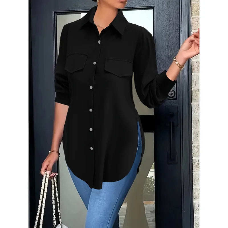 Soft Focus Button Front Basic Shirt