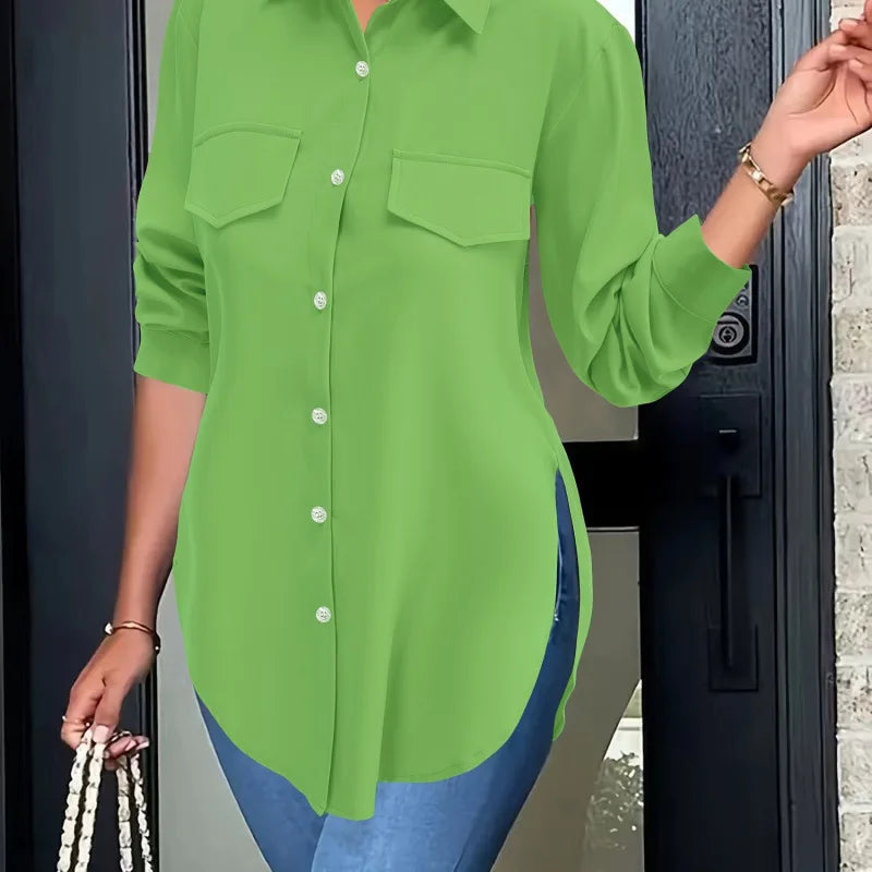 Soft Focus Button Front Basic Shirt