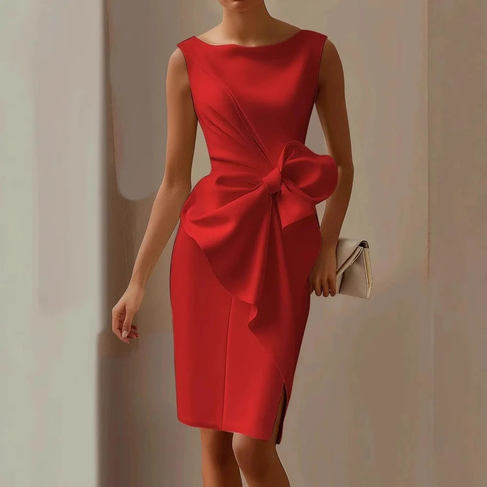 Women’s Elegant Solid Bow Dress