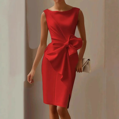 Women’s Elegant Solid Bow Dress