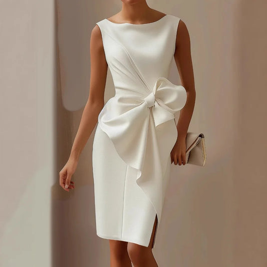 Women’s Elegant Solid Bow Dress