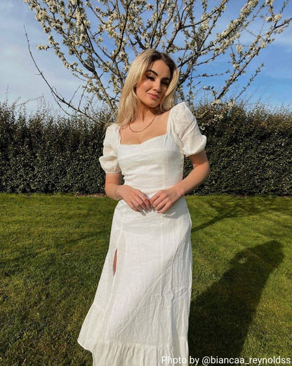 Endless Summer Puff Sleeve Split Hem Midi Dress