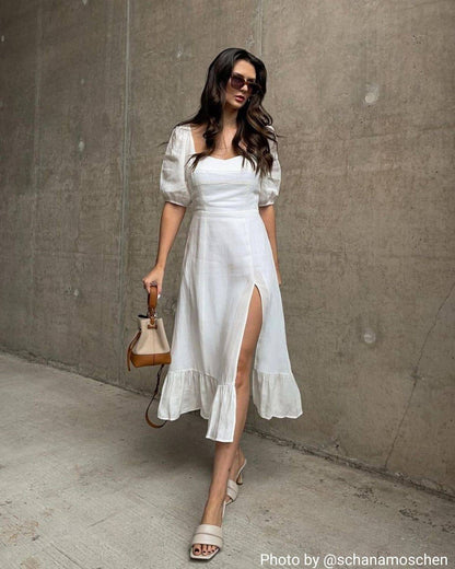 Endless Summer Puff Sleeve Split Hem Midi Dress